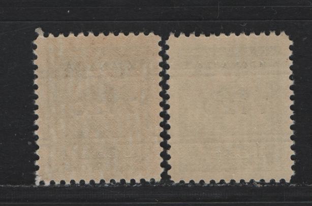 Lot 307 Canada #249xx 1c Green - Bluish Green , 1942-1943 KGVI War Issue, 2 VFNH Singles, Moose Jaw Precancels, Printed In A Slightly Different Shade, Semi Translucent Wove Paper With Satin Cream Gum, Unpriced Mint In Walburn.