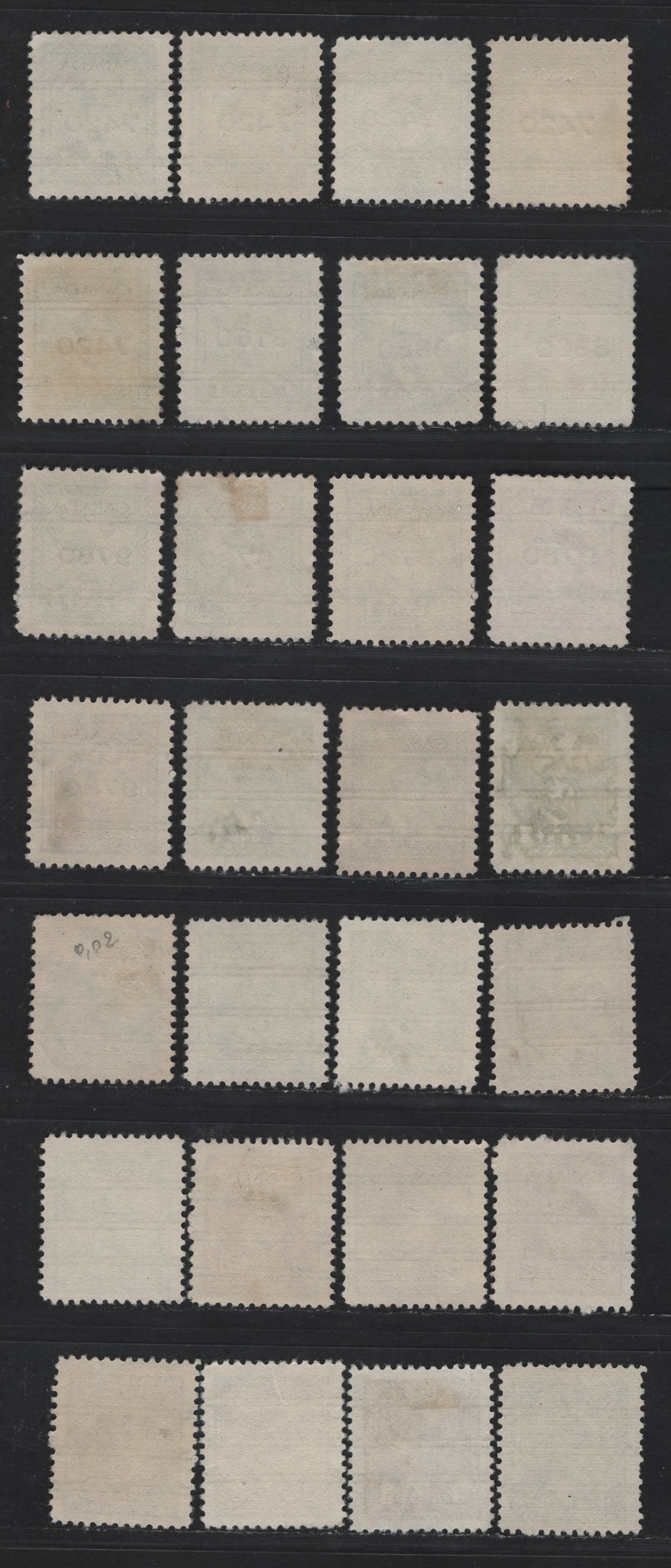 Lot 314 Canada #249xx-250xx, 252xx 1c - 3c Green - Rose Purple , 1942-1943 KGVI War Issue, 28 Fine/Very Fine Used Singles, Style X Precancels & Money Order Offices