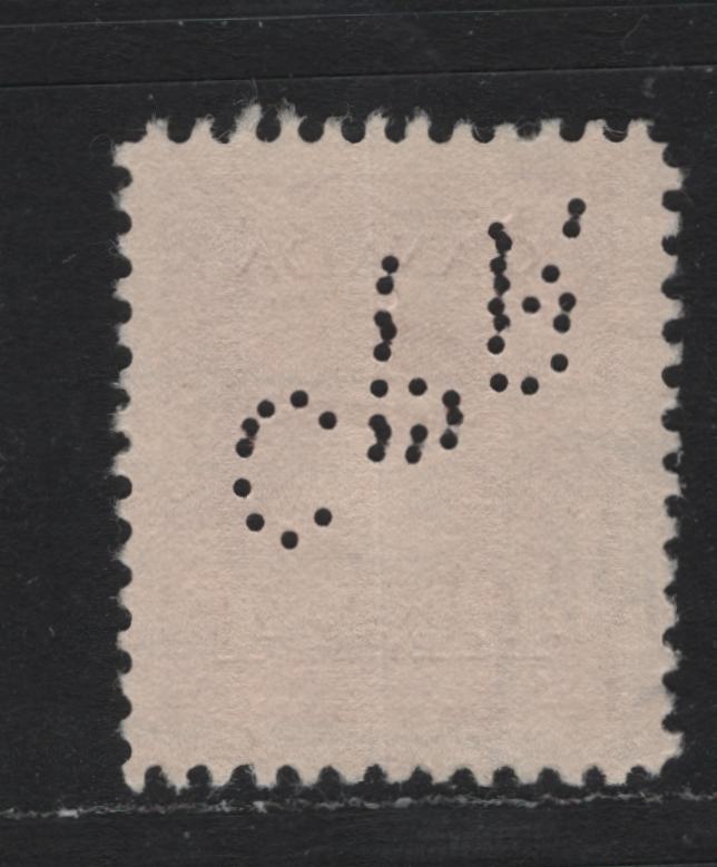 Lot 327 Canada #254var 4c Carmine Red , 1942-1943 KGVI War Issue, A Fine Used Single, CPR Perfin For Montreal, Double Punched, Pos. 3.