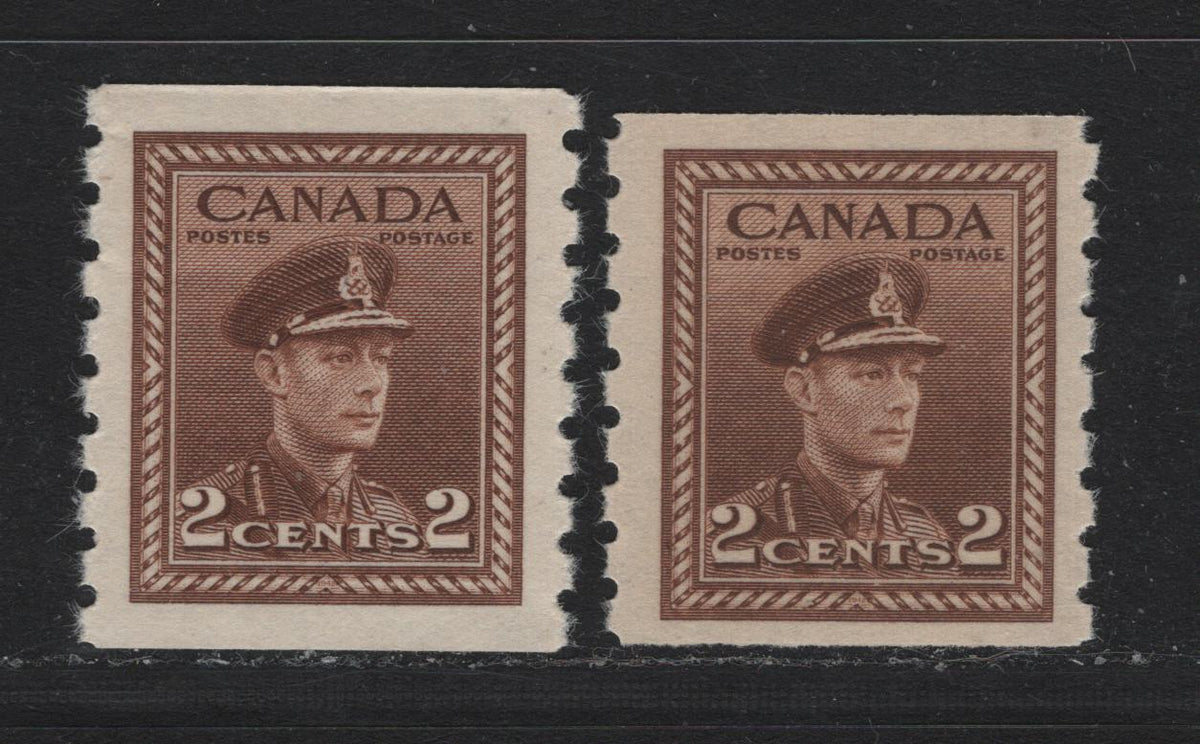 Lot 59 Canada #264 2c Brown , 1942-1943 KGVI War Issue, 2 VFNH Coil Singles, Printings Different From Those In Lot 347