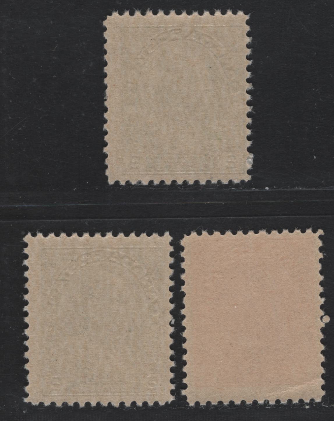 Lot 8 Canada #106, 107iv, 107e 2c Bright Carmien Red - Yellowish Green , 1911-1925 KGV Admiral Issue, 3 FNH Singles, Dry Printings, ABN-E & ABN-N Papers, Perfs 12 & 11.9x12.