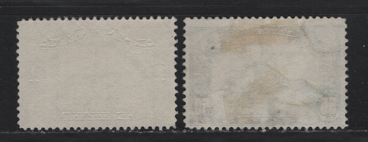 Lot 271 Canada #158-159 50c - $1 Dark Blue - Olive Green , 1928-1929 KGV Scroll Issue, 2 Fine Used Singles, ABN-Q & ABN-M Papers