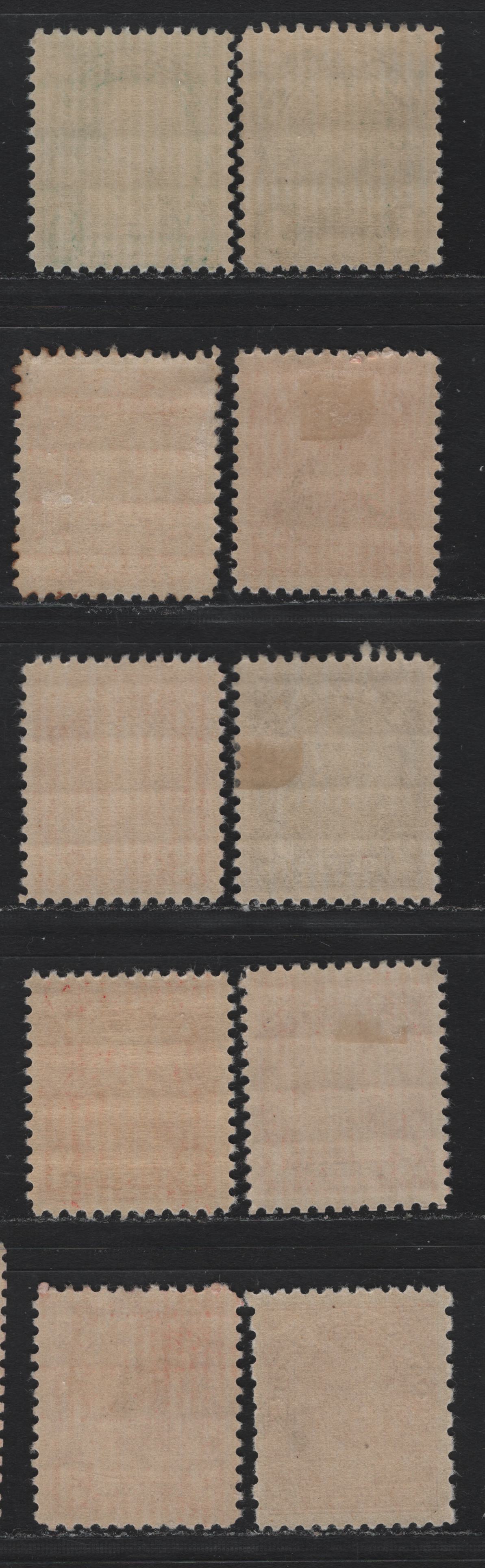 Lot 280 Canada #163,b, 165,a, 166-167, 184 1c - 3c on 2c Myrtle Green - Carmine , 1930-1931 KGV Arch/Leaf - Provisional Issues, 10 VFOG/NH Singles, Unchecked As To Specific Paper Type Or Perf, Includes Both Dies Of 1c & 2c (2 Shades Of Die 2)