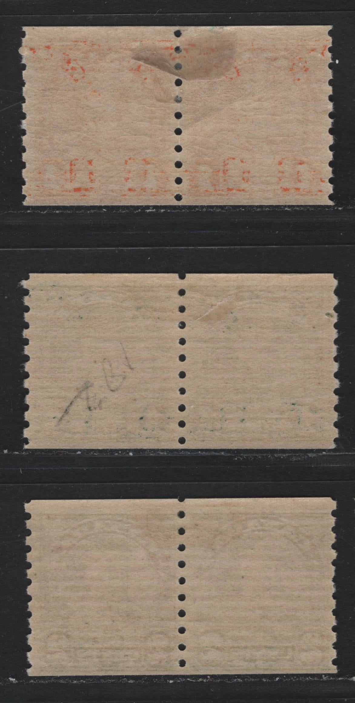 Lot 327 Canada #178-180 1c - 2c Orange - Deep Dull Yellow Green , 1930-1931 KGV Arch/Leaf Coil Issue, 3 FOG Coil Pairs, BABN-LLL Paper