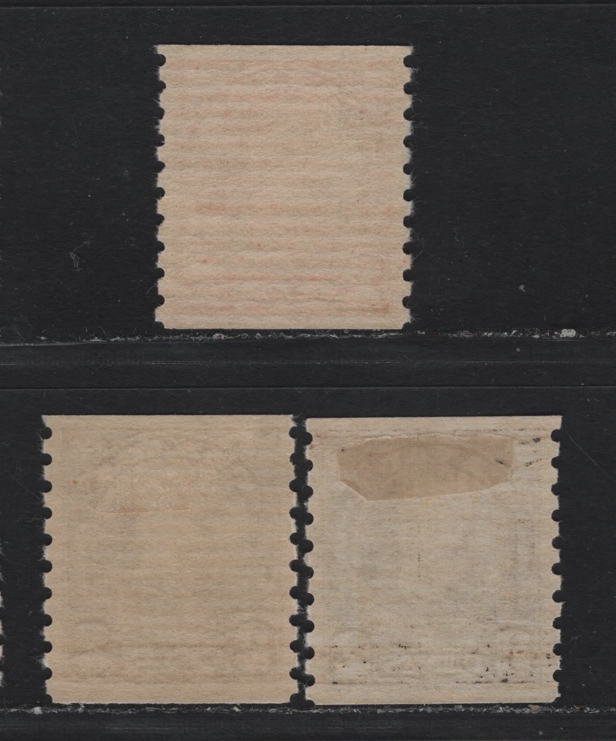 Lot 335 Canada #181-182 2c Scarlet - Dark Yellowish Brown , 1930-1931 KGV Arch/Leaf Coil Issue, 3 VFOG Coil Singles, BABN-Z & BABN-Y Papers