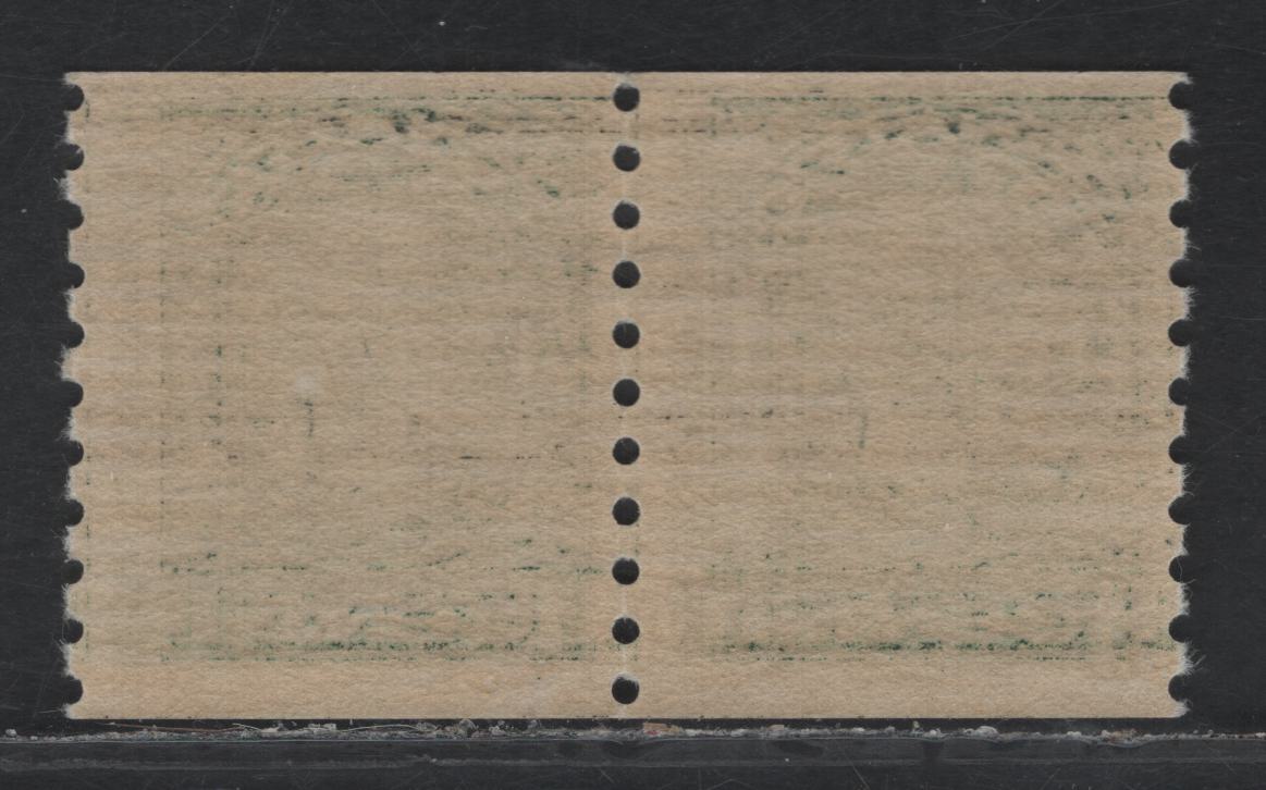 Lot 218 Canada (C) #205xx 1c Myrtle Green, 1933 KGV Medallion Coil Issue, A FNH Coil Pair, BABN-NNN Paper, Precancelled Style W, 3mm Between Stamp Impressions.
