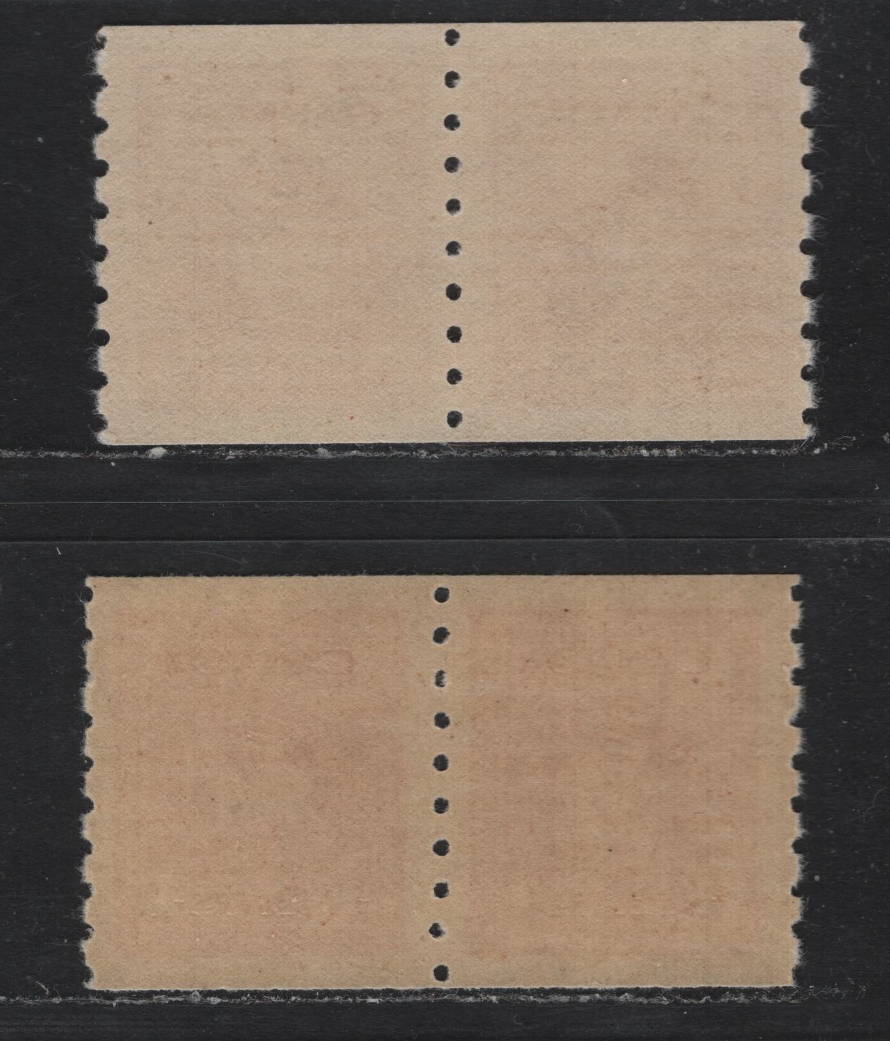 Lot 334 Canada (C) #267 4c Carmine - Carmine Red, 1942-1943 KGV War Issue Coils, 2 F/VFNH Coil Pairs, CBN-WW & CBN-QQQQQQ Papers, Perf 8 Vertical