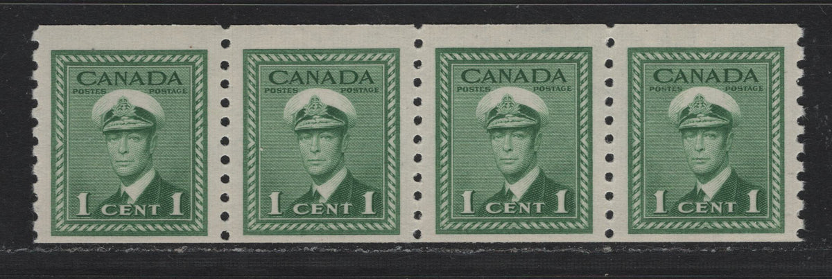 Lot 99 Canada #278 1c Green, 1948 King George VI War Issue, A FNH Coil Strip Of 4 On CBN-RRRRRR Paper, Perf 9.5 Vertically