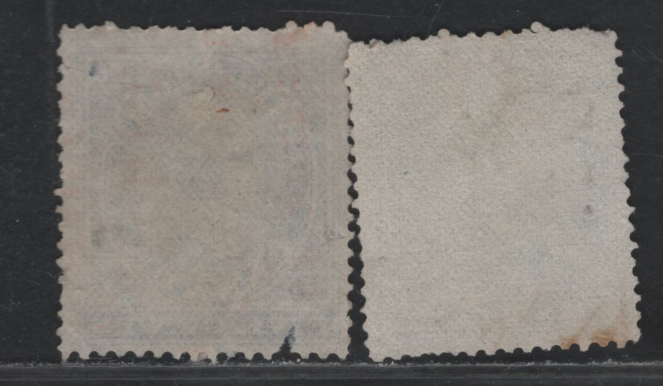 Lot 59 Canada Van Dam#FB5, FB11 5c - 20c Blue, 1864 First Bill Issue, 2 Very Good Used Singles, Pulled Perf On 5c, Round Corner On 20c