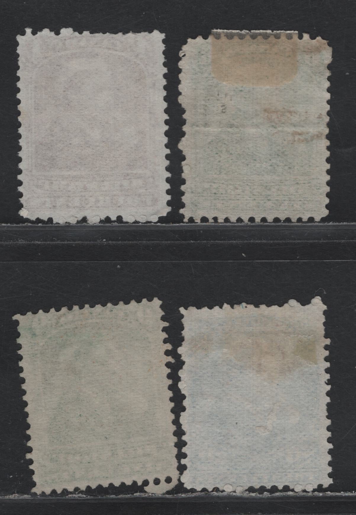 Lot 86 Canada Van Dam#FB41, FB43, FB46, FB48 4c - 20c Brown - Light Blue, 1868 Third Bill Issue, 4 Very Good Used Singles, Perf 12, Thin (Horizontal Wove) Paper, A Horizontal Crease On the 6c & Several Short Perfs On 4c.