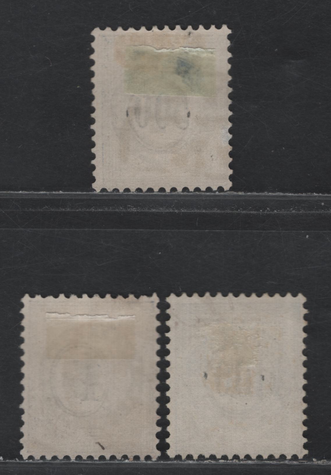Lot 133 Switzerland Scott#J1, J8, J9a 1c - 500c Blue , 1878 Postage Dues, 3 Very Good/Fine/Very Fine Used Singles, 10c & 1c Are Type 1, Frame Normal, 500c Is Type 1 Inverted Frame, But Has A Small Hinge Thin.