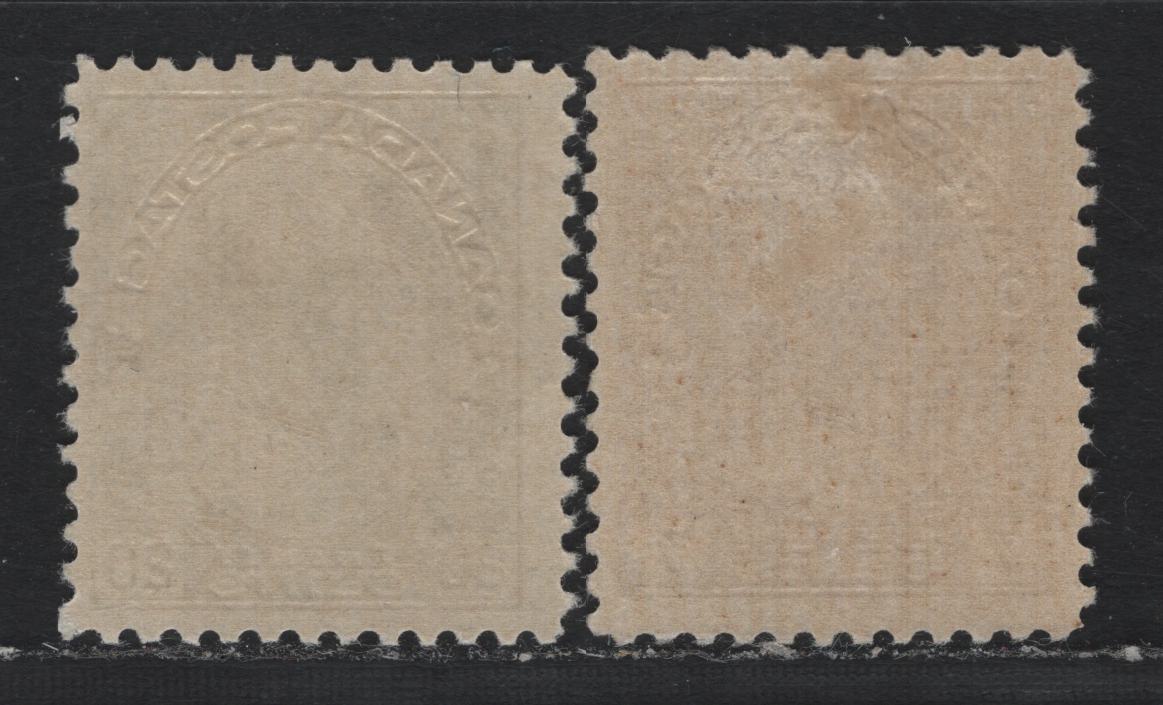 Lot 29 Canada (C) #114, 119iv 7c - 20c Red Brown - Grayish Yellowish Olive Green , 1911-1924 KGV Admiral Issue, 2 FOG Singles, Dry Printings, Weakly Retouched(7c) & Re-Drawn (20c) Framelines, ABN-RRR & ABN-M Papers, Perfs 12x11.8 & 11.9.