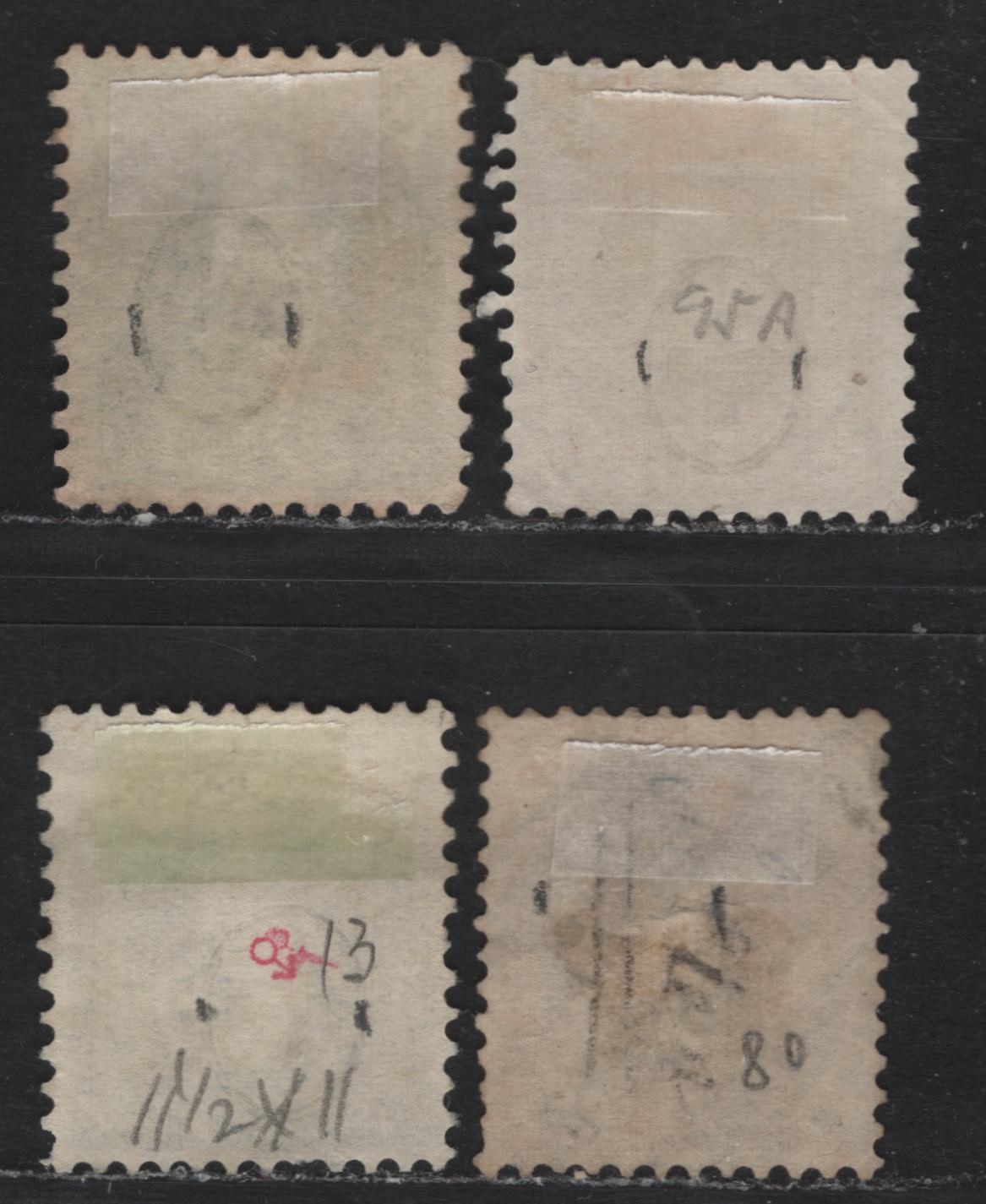 Lot 74 Switzerland Scott#83a, 88b, 94, 95a 25c - 3fr Green - Yellow Brown , 1891-1903 Standing Helvetia Issue, 4 Fine/Very Fine Used Singles, Wmk Type II, Perfs 11.5x11 & 11.5x12