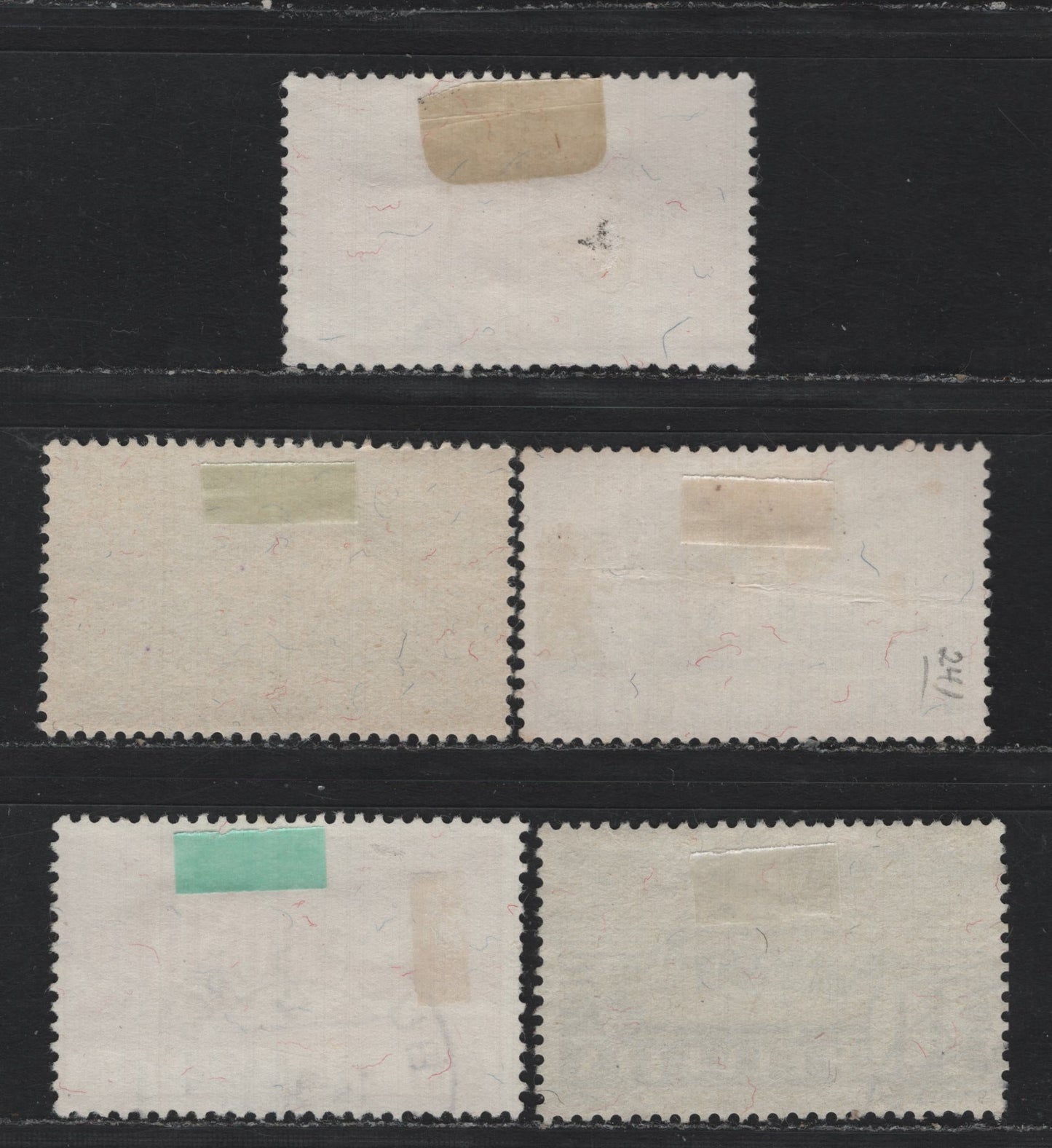 Lot 95 Switzerland Scott#237-241 10c - 1fr Black & Yellow - Black & Buff , 1937-1938 Mobile Post Office - Opening Of Assembly Hall of League of Nations Issues, 5 Fine/Very Fine Used Singles, Vertical Creases on 20c & 2fr