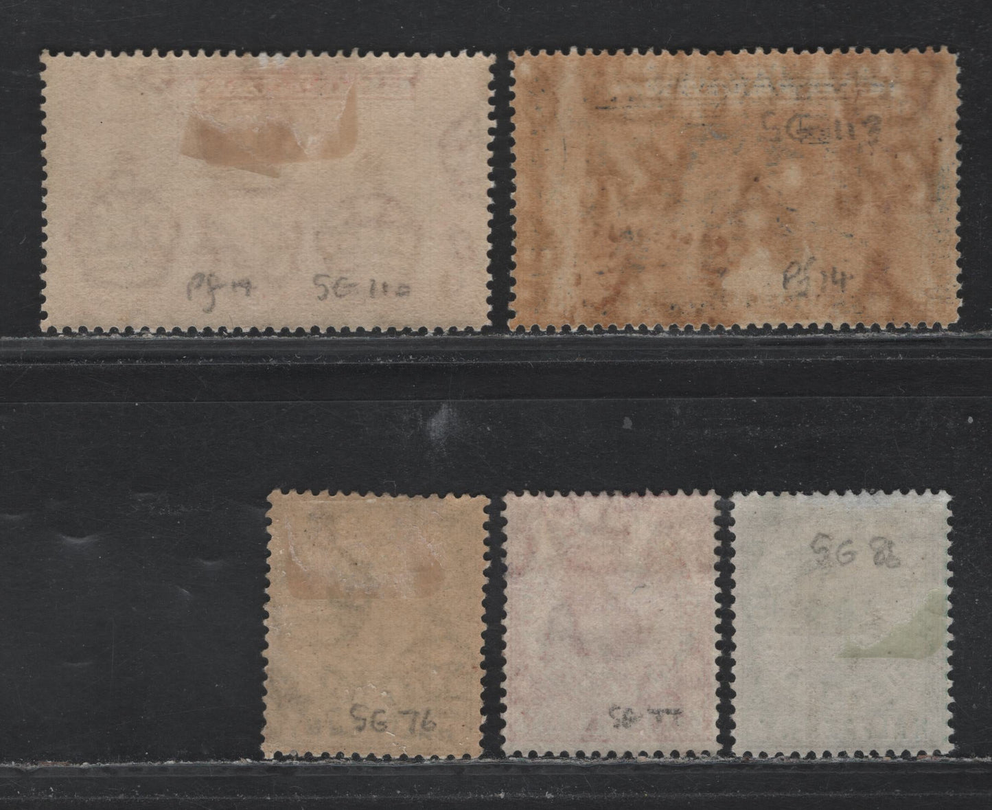 Lot 335A Gibraltar Gibbons#77, 86, 89, 110, 113 1d - 3d Carmine Red - Blue , 1912-1933 Rock of Gibraltar Issue, 5 F/VFNH/OG Singles, Multiple Crown CA Wmk, 3d Blue Is NH