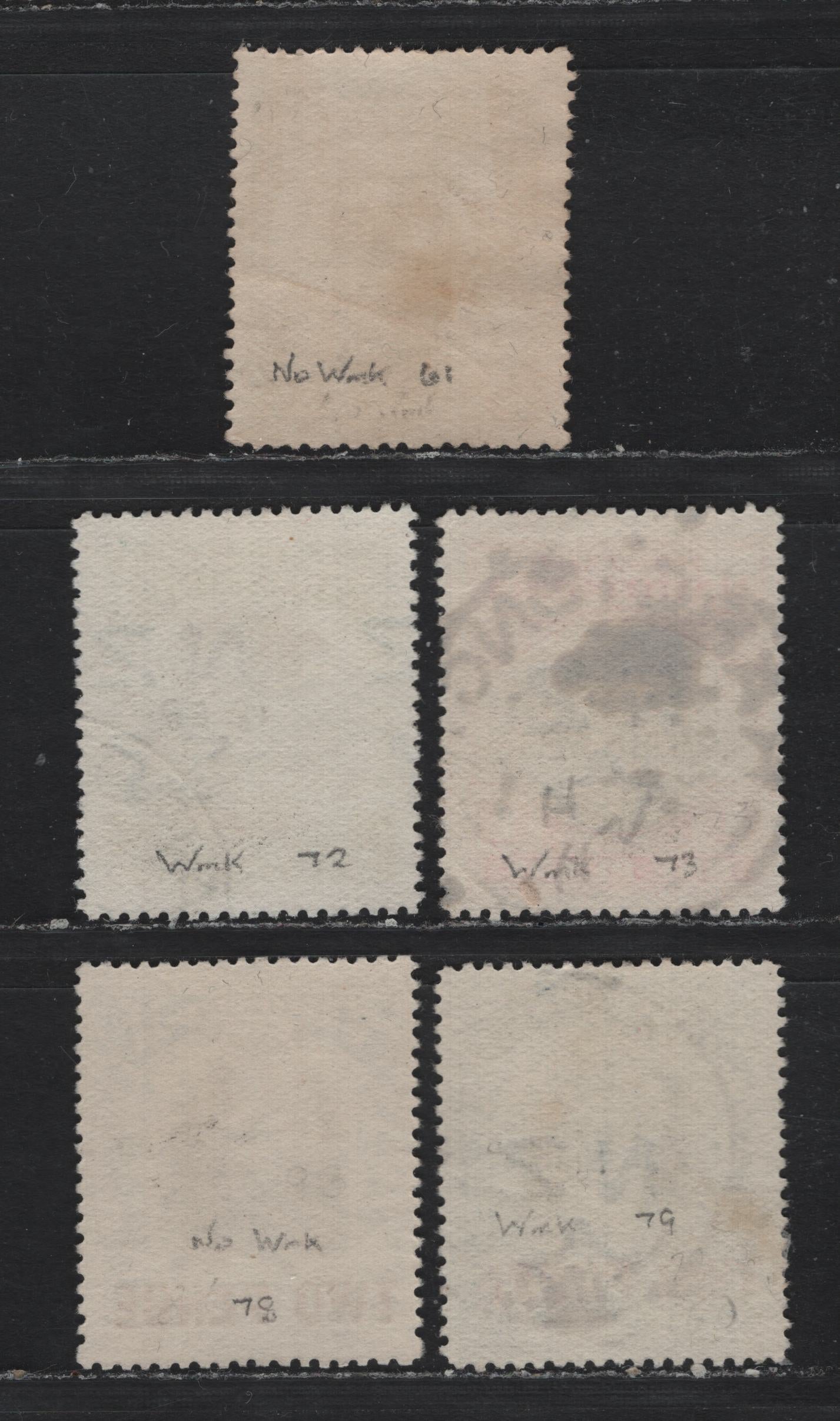 Lot 353 Cook Islands (C) Gibbons#70, 81-82, 93-94 1/2d - 2d on 1.5d Black & Green - Blue , 1920-1927 Pictorial Issue, 5 Fine/Very Fine Used Singles, Watermarked & Unwatermarked