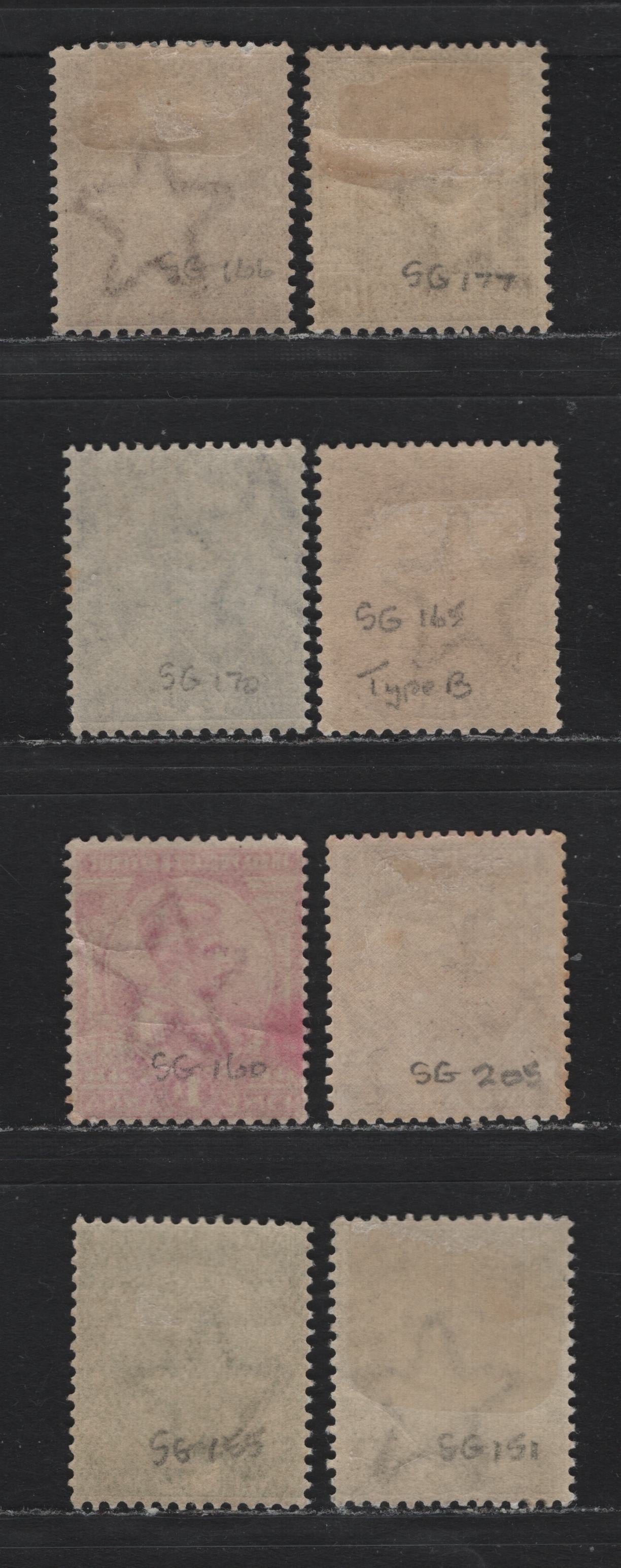 Lot 371 India (C) Gibbons#154, 157, 161, 165, 168, 170, 177, 206 3p - 2a Slate - Purple , 1911-1923 KGV Keyplate Issue, 8 F/VFOG Singles, Star & Multiple Star Wmks