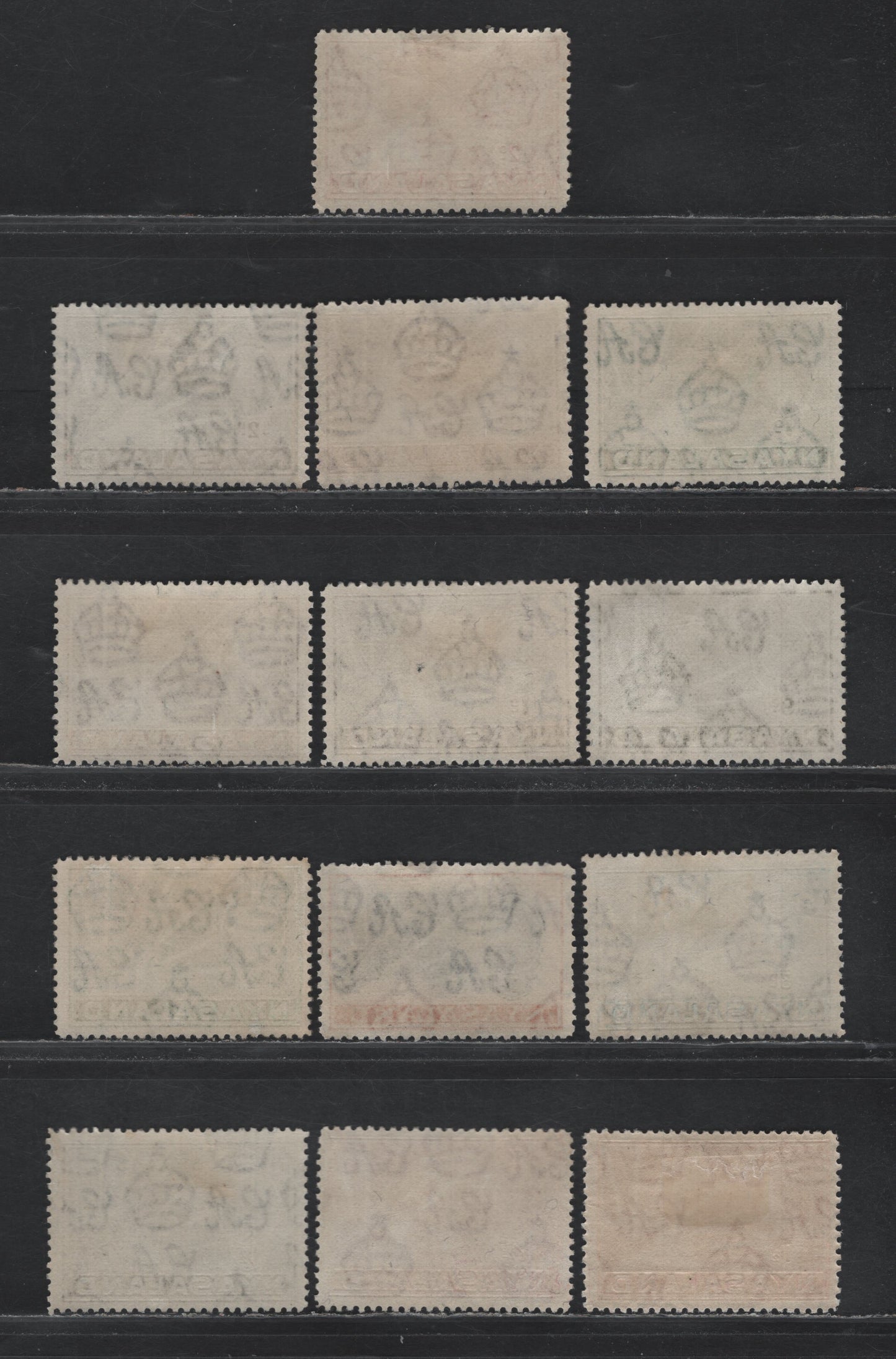 Lot 386 Nyasaland (C) Gibbons#130-138 1/2d - 1/- Green - Black & Orange , 1938-1944 KGVI Symbol of the Protectorate Issue, 13 F/VFOG/RG Singles, 1.5d Key Carmine Value Is OG But All Others Apear To be Regummed