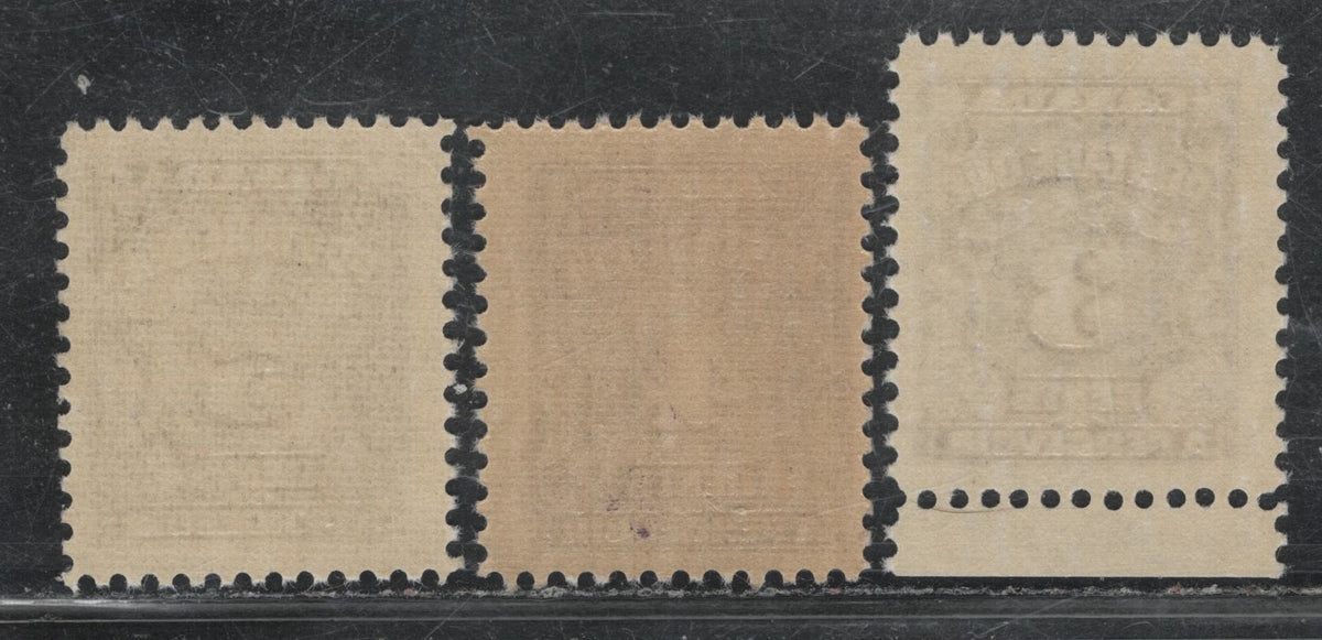 Lot 337 Canada SC#J16B, J17b, J18 3c-5c Milky Violet, Deep Rose Lilac 3 Fine NH Singles On A Variety of DF Papers, Varying In Fluorescence From 1-2, All Different From The Stamps in Other Lots, 4c Is A Pre-1952 Printing
