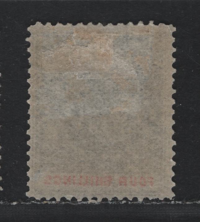 Lot 329 Rhodesia (C) SG#26 4/- Gray Black & Vermillion , 1892-1895 Arms Issue, A VGOG Single, Very Tiny Tear At Top Margin Above 'H' of British