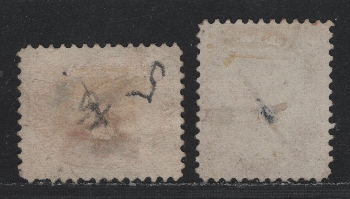 Lot 345 Canada #14, 15ii 1c - 5c Rose - Orange Red , 1859-1864 First Cents Issue, 2 Good/Fine Used Singles, Cents-DD (1c) & Cents-KKK Papers, 5c Has A Very Tiny Tear In Right Margin & Shallow Thin That Is Only Visible In Backlight