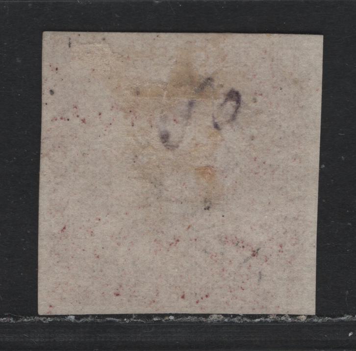 Lot 386 Newfoundland (C) #1 1d Brown Violet , 1857 Floral Issue, A VFPOG Single, Dry Printing, 22x22.5mm, Thick Porous Wove Paper, 3 Full Margins With Bottom Being Clear But Close At Lower Left. There Is Large Part Original Gum.