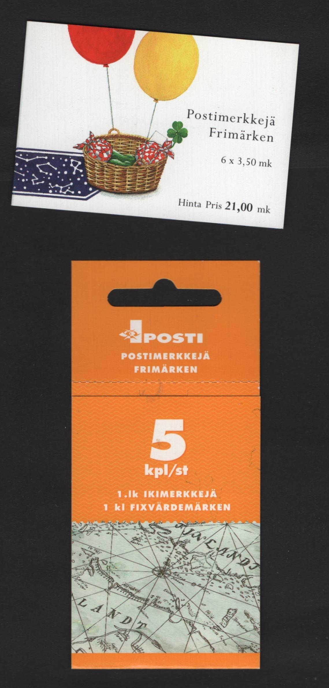 Lot 381 Finland SC#1124, 1159 3.5m - 1st Class Multicolored , 2000 - 2001 Valentines Day - History of Gulf of Finland Issues, 2 VFNH Complete Booklets
