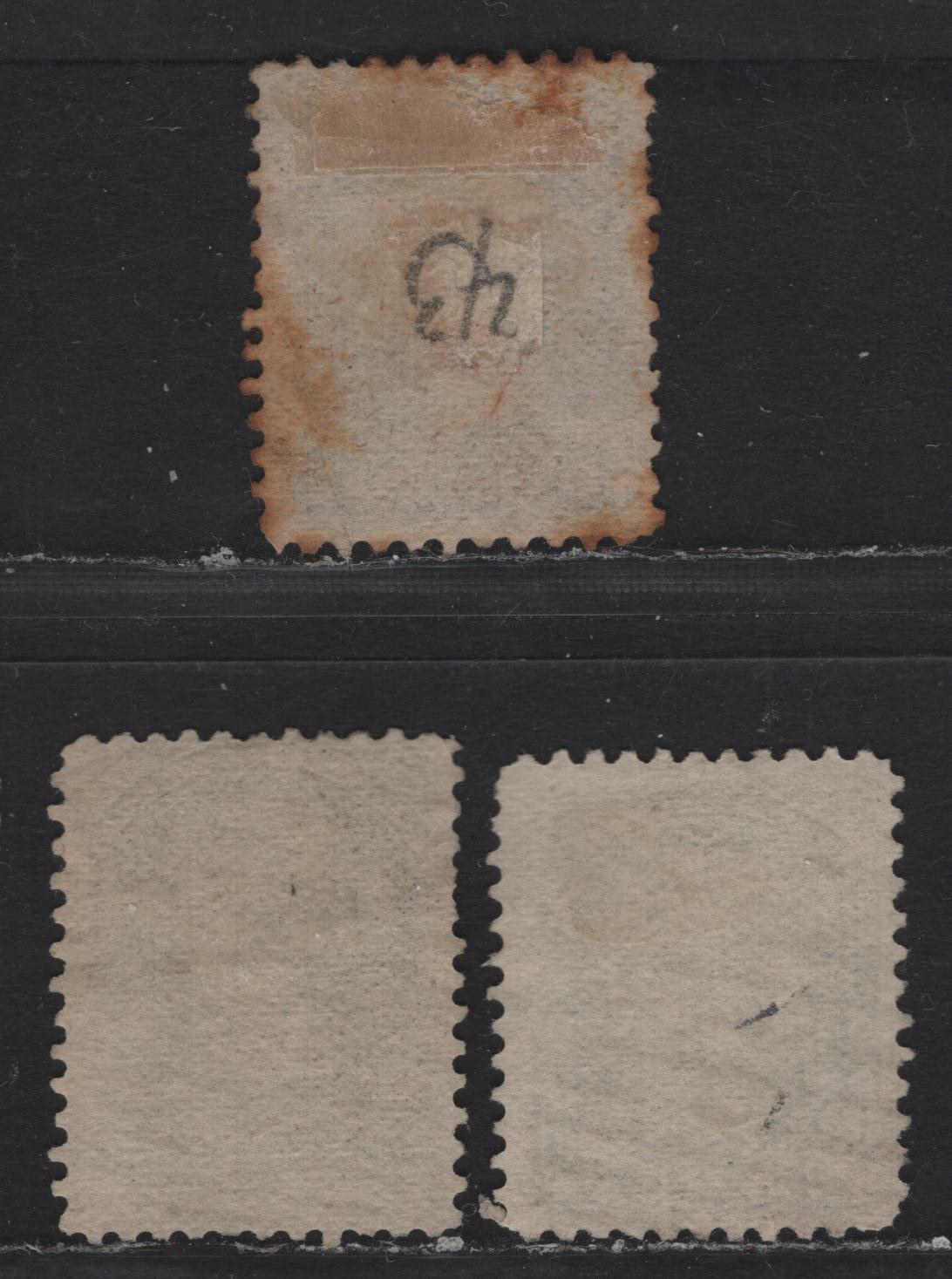 Lot 317 Canada #38, 38a 5c Slate Green - Olive Green & Deep Olive Green , 1870-1893 Small Queen Issue, 3 Very Good Used Singles, Three VG Used Montreal Printings On Various Papers & Perfs