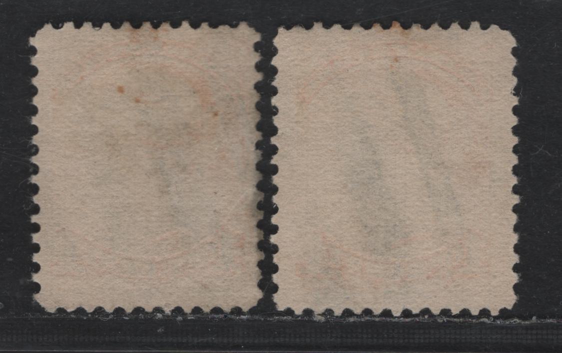 Lot 381 Canada (C)#35 1c Deep Yellow , 1870-1893 Small Queen Issue, 2 Very Fine Used Singles, Second Ottawa Printings, 2O-L Paper, Perfs 12 &12.1x12, Each With A Wide Bar Grid Cancel.