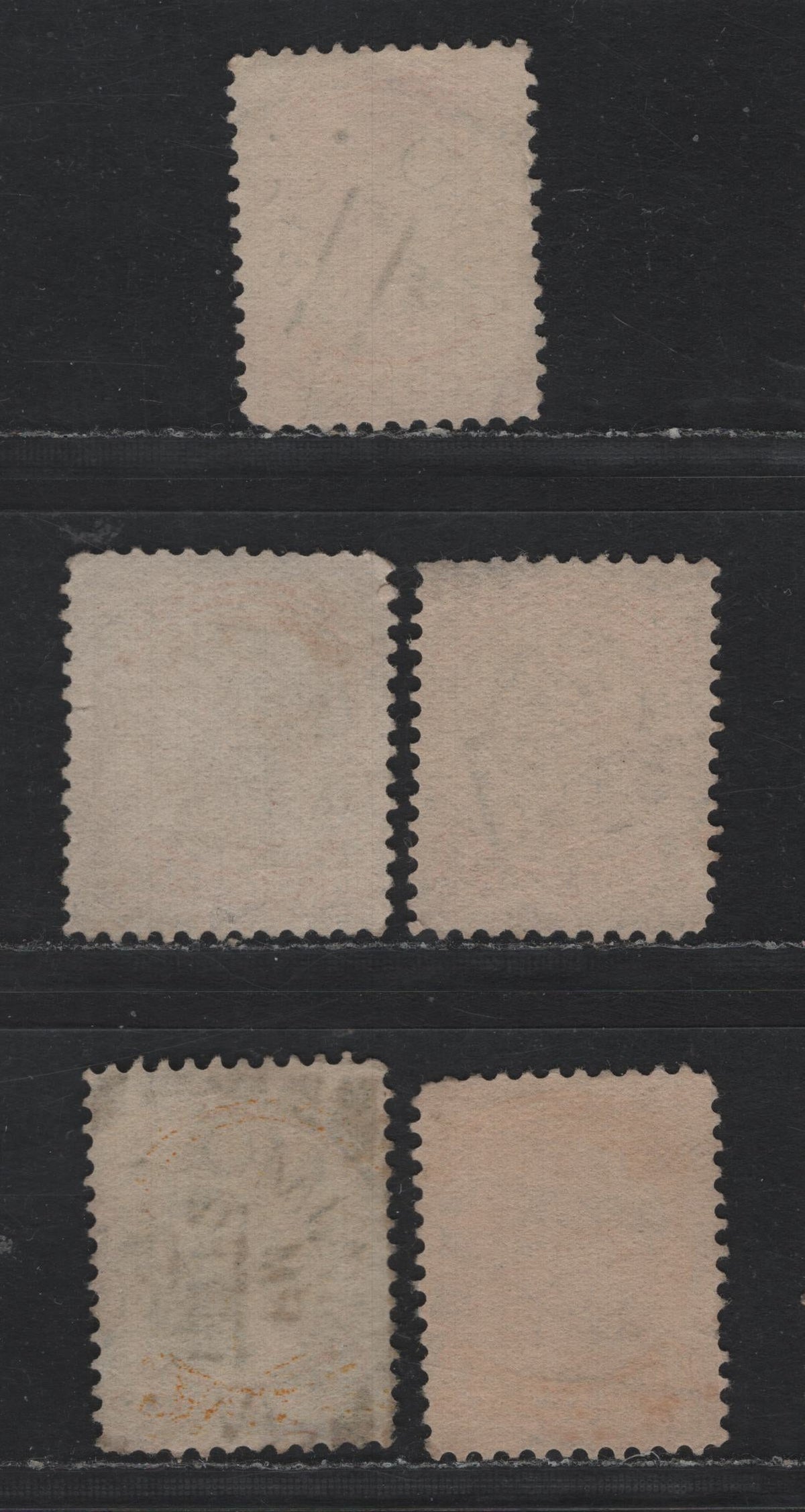 Lot 387 Canada (C)#35 1c Yellow - Dull Yellow , 1870-1893 Small Queen Issue, 5 Fine/Very Fine Used Singles, Second Ottawa Printings, Type 2 Victoria & Nanaimo Squared Circle Cancellations, Unchecked As To Specific Papers & Perfs.