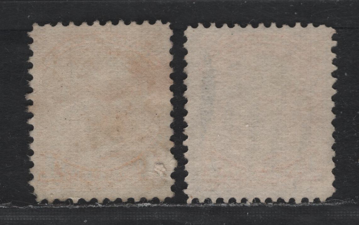 Lot 400 Canada #35, 35i 1c Deep Lemon Yellow - Yellow , 1870-1893 Small Queen Issue, 2 Very Fine Used Singles, Mid Montreal Printing & Second Ottawa Printings, MM-B & 2O-E Papers, Perfs 12x12.2 & 12.