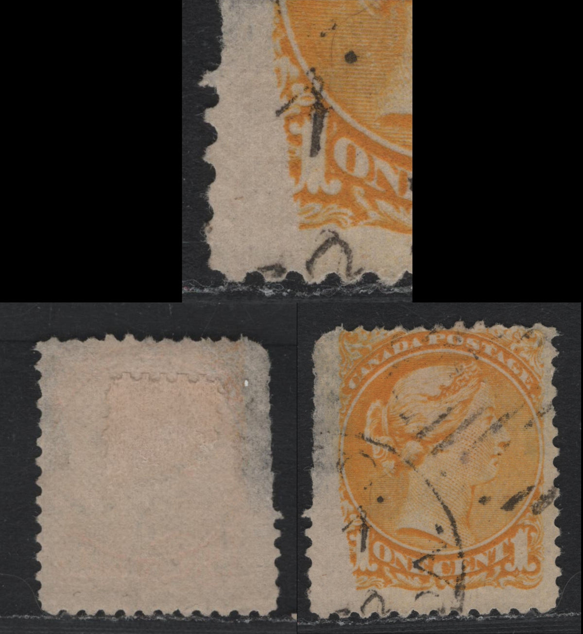 Lot 402 Canada #35vii 1c Yellow , 1870-1893 Small Queen Issue, An Ungraded Single, Montreal Printing, Perf 12, Vertical Wove Paper, Showing A Dramatic Short Print.