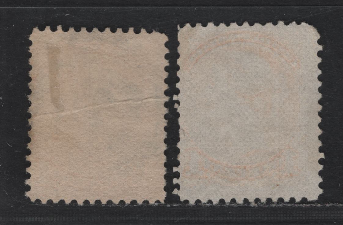 Lot 373 Canada #35, 35i 1c Yellow , 1870-1893 Small Queen Issue, 2 Very Good Used Singles, Montreal & Ottawa Printings, Unchecked As To Specific Type & Perf, Variation Of 12 or 12.1, #5 Ring 2 Ring cancel For Hamilton & #1 2-Ring Cancel For Montreal.