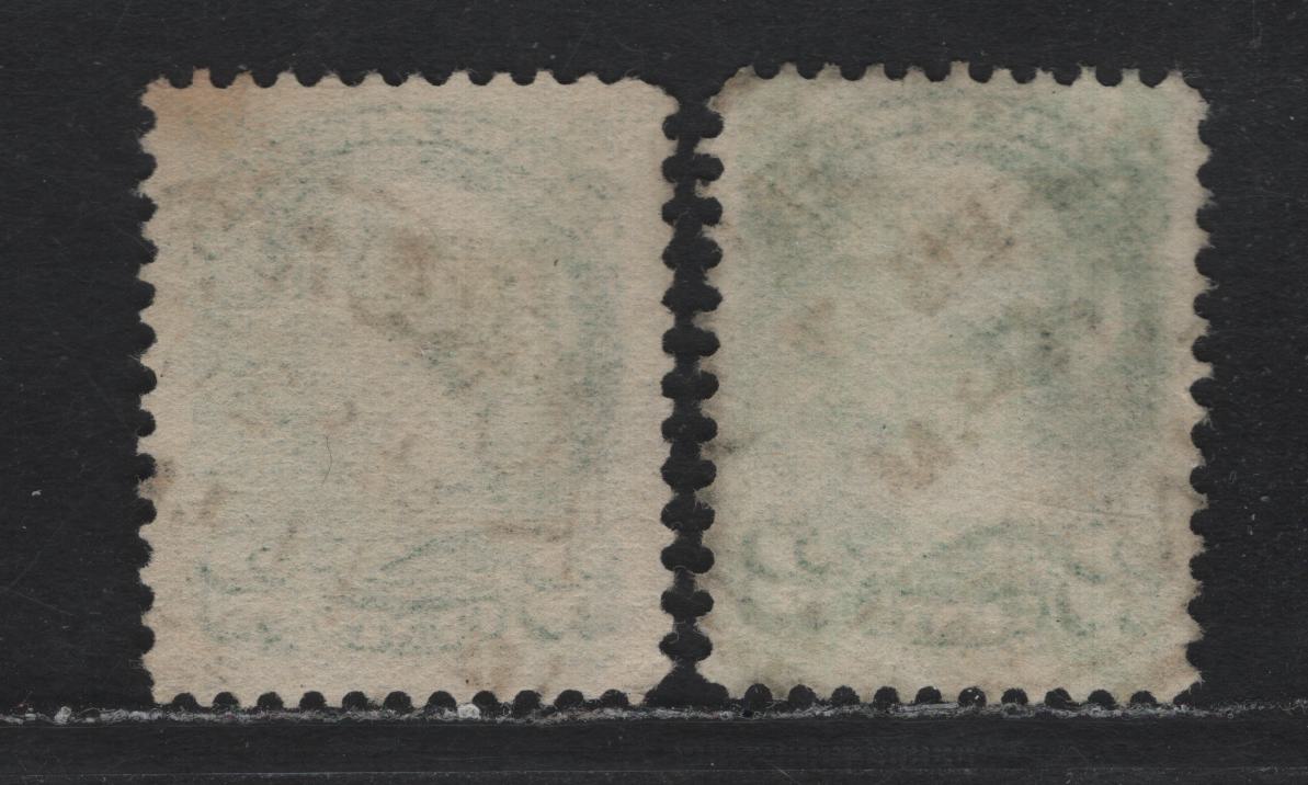 Lot 410 Canada (C)#36i 2c Dull Green , 1870-1893 Small Queen Issue, 2 Very Fine Used Singles, 2nd Ottawa Printings, Son February 17 & 20th 1893 Toronto CDS Cancels, Unchecked As to Specific Paper Type & Perf.