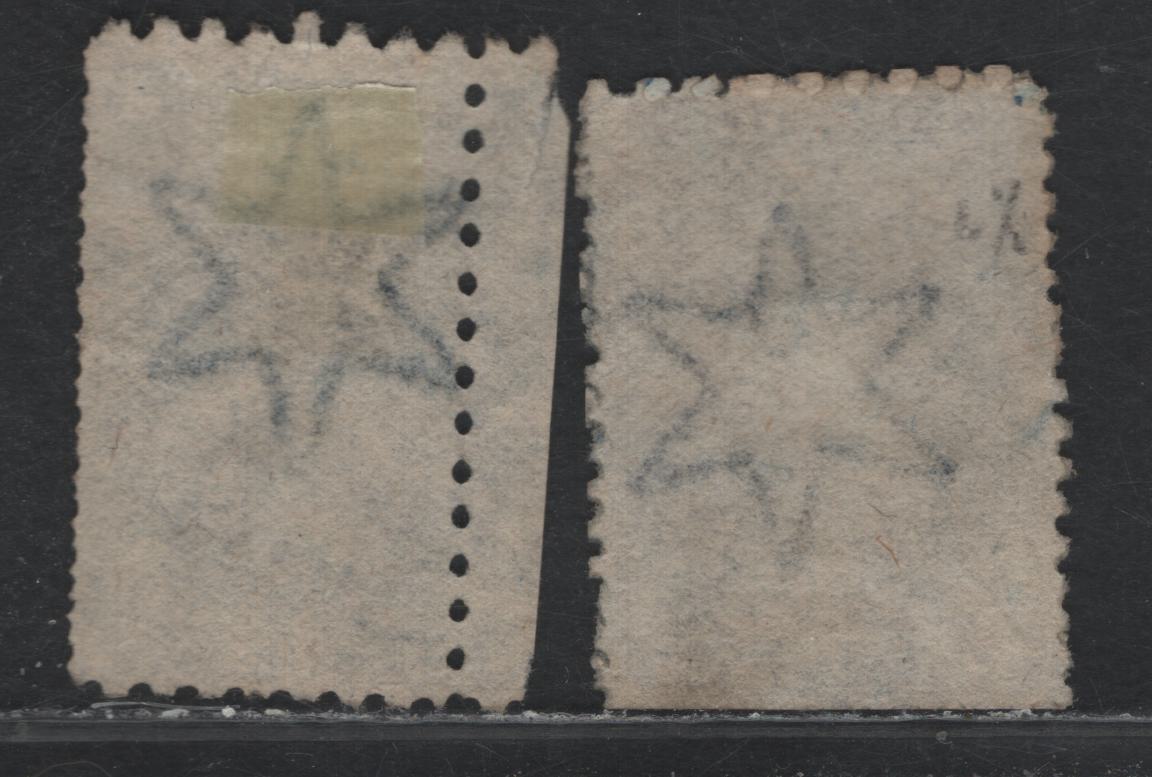 Lot 129 Australia - South Australia SG#140, 140var 6d Bright Blue , 1876-1900 Humphreys Head Issue, 2 Good/Fine Used Singles, Truncated Broad Star Wmk, Perf 10x11.5-12.5, One With Straight Edge On Bottom, One With Major Perf Misalignment 3mm Into Design.