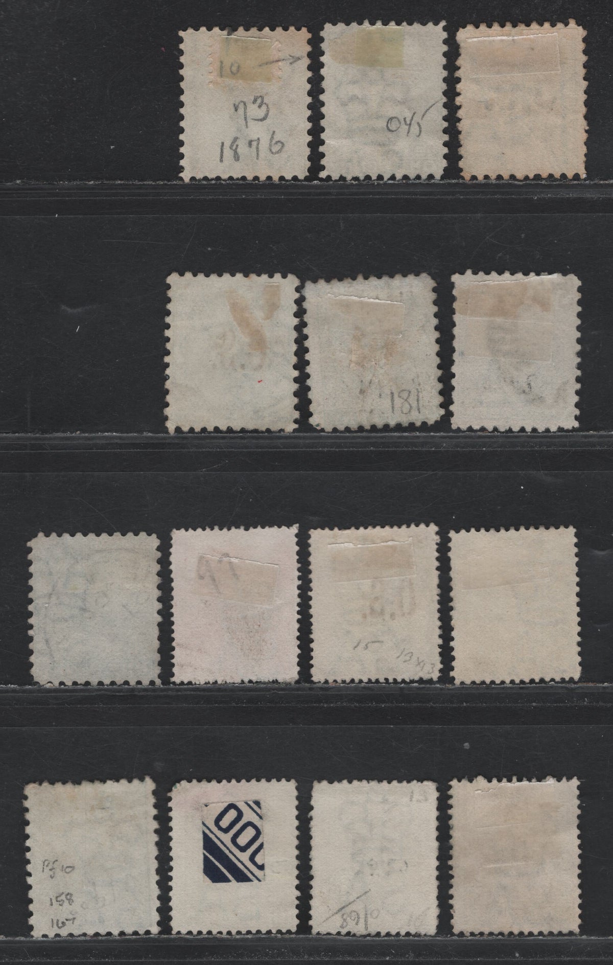 Lot 132 Australia - South Australia SG#167-b, O43, 173, O54, 181, O48, O56, 175-a, O58 1d and 1/2s on 1d Blue Green - Milky Green , 1876-1904 Queen Victoria Surface Printed Sideface Issue, 14 Fine/Very Fine Used Singles