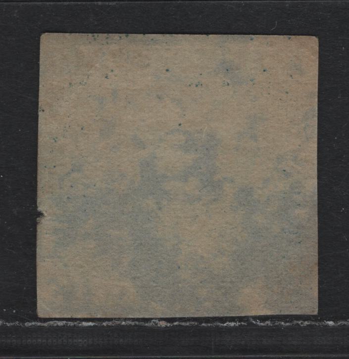 Lot 182 New Brunswick #3 3d Dark Blue , 1851 Pence Issue, A Good Used Single, PB-B Paper, 4 Clear Margins, Tiny Nick In margin Between OS of Postage & Small Corner Creast At LL.