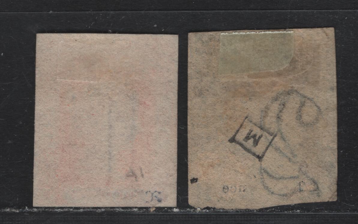 Lot 309 Australia - NSW SG#83, 85 1d - 2d Orange Vermillion - Prussian Blue , 1854 Watermarked Laureate Issue, 2 Fine/Very Fine Used Singles, Doubled Lined 1 & 2 Wmks, Yellowish Wove Paper, 3 And 4 Margins.
