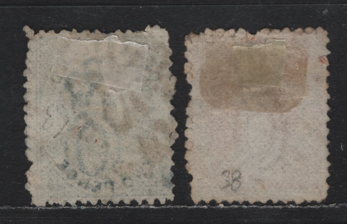 Lot 382 Australia - Queensland SG#83, 86 1d - 2d Orange Vermillion - Pale Blue , 1868-1874 Chalon Heads Issue, 2 Fine Used Singles, 2 Pointed Crown Over Q Wmk, Perf 13, #33 Condamine & #23 Taroom Sunburst Cancels