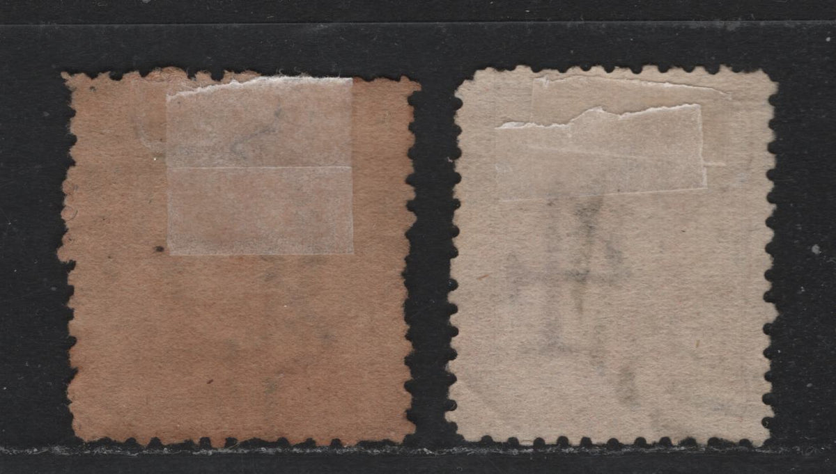 Lot 107 Australia - Victoria SC#65(SG#95,95a) 4d Rose Pink & Dull Pink, 1860-1866 Beaded Ovals Wmk Single Lined Numerals, 2 VG & F Used Singles Wmk Lined "4", Perf 12 With Partial # 18 Barred Numeral Cancel For Sandhurst/Bendigo And #93 Ararat