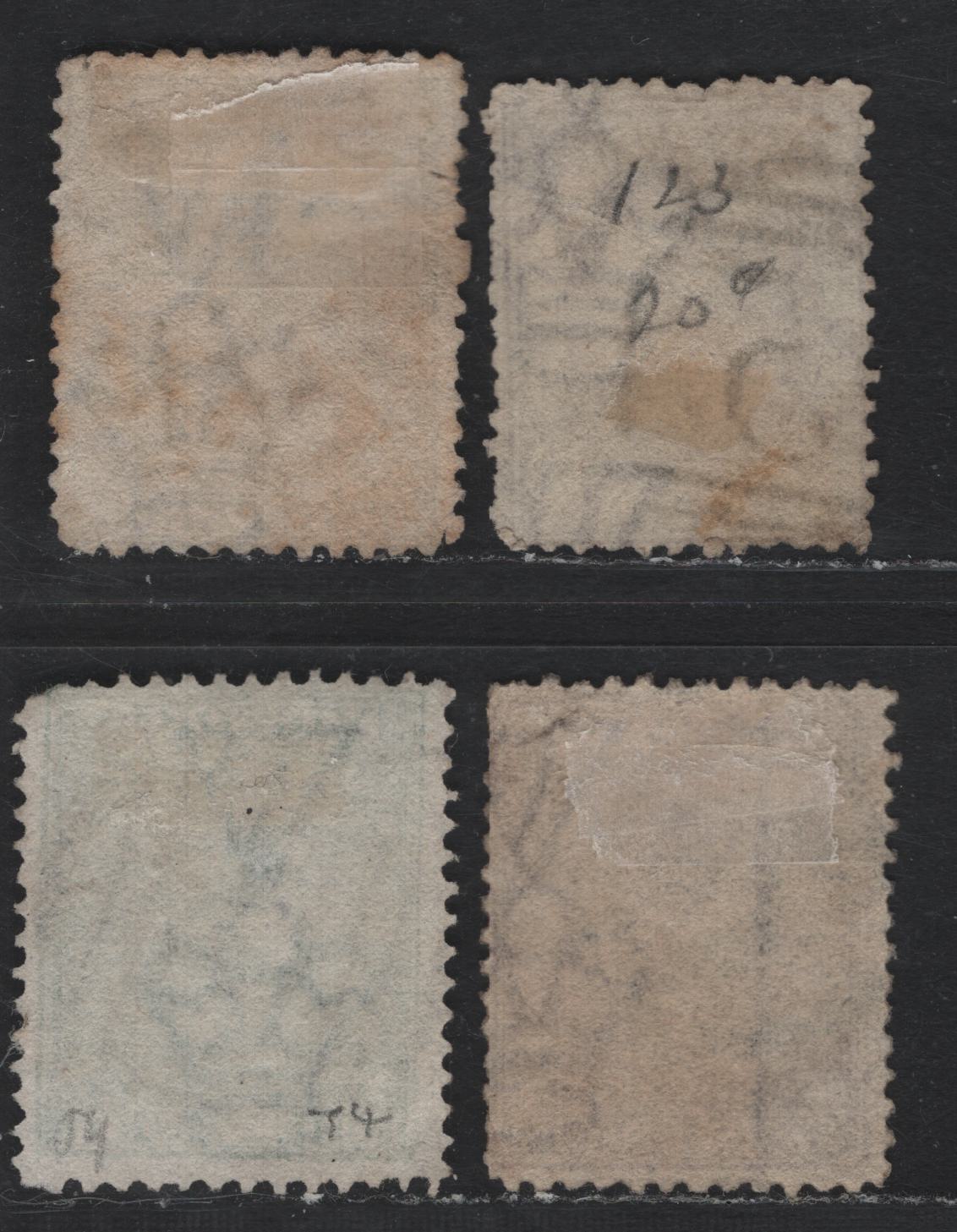 Lot 117 Australia - Victoria SC#110,111,111a,123(SG# 131g,132d,132g,169a), 1867-1881 Queen Victoria Emergency Printings, 4 VG & F Used SIngles Perf 13, Wmk V Crown(VI), #5 Numeral Cancel For Ballarat, #200 Numeral For South Yarra, #2 For Geelong