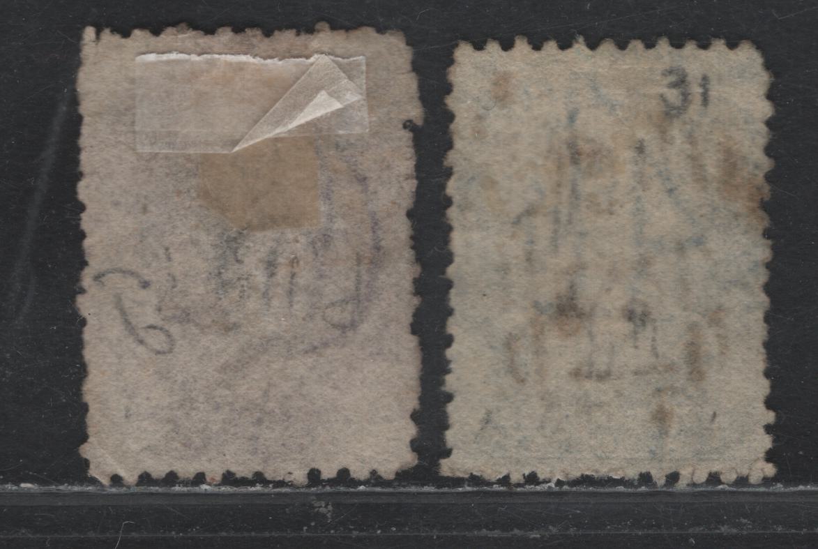 Lot 14 Australia - Tasmania SG#73, 136 (SC# 31, 32k) 4d - 6d Blue , 1865-1891 Chalon Heads Issues, 2 Very Good/Fine Used Singles, Perf 12 & #82 Barred Numeral Cancel (The 2 Being Reversed), Perf 11.5 With #25 Cancel