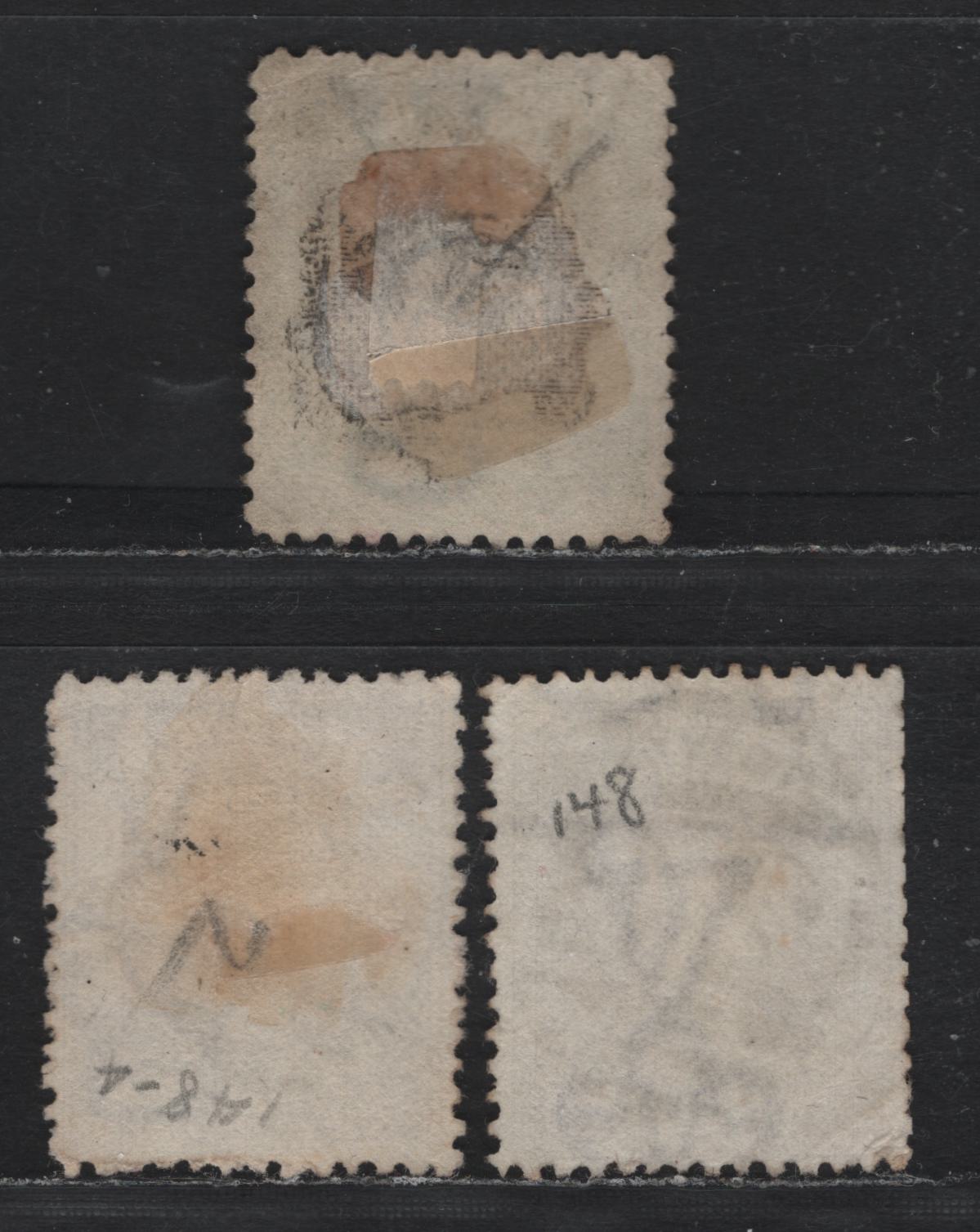 Lot 160 Australia - Victoria SG#297a, 298,b (147a, 148) 1d - 2d Dull Pea Green - Rosy Mauve , 1885-1895 Naish Design Stamp Duty Issue, 3 Fine Used Singles, V Over Rounded Crown, #8 Barred Numeral Cancel For Portland, #28 Carrisbrook & #151 Warriambol