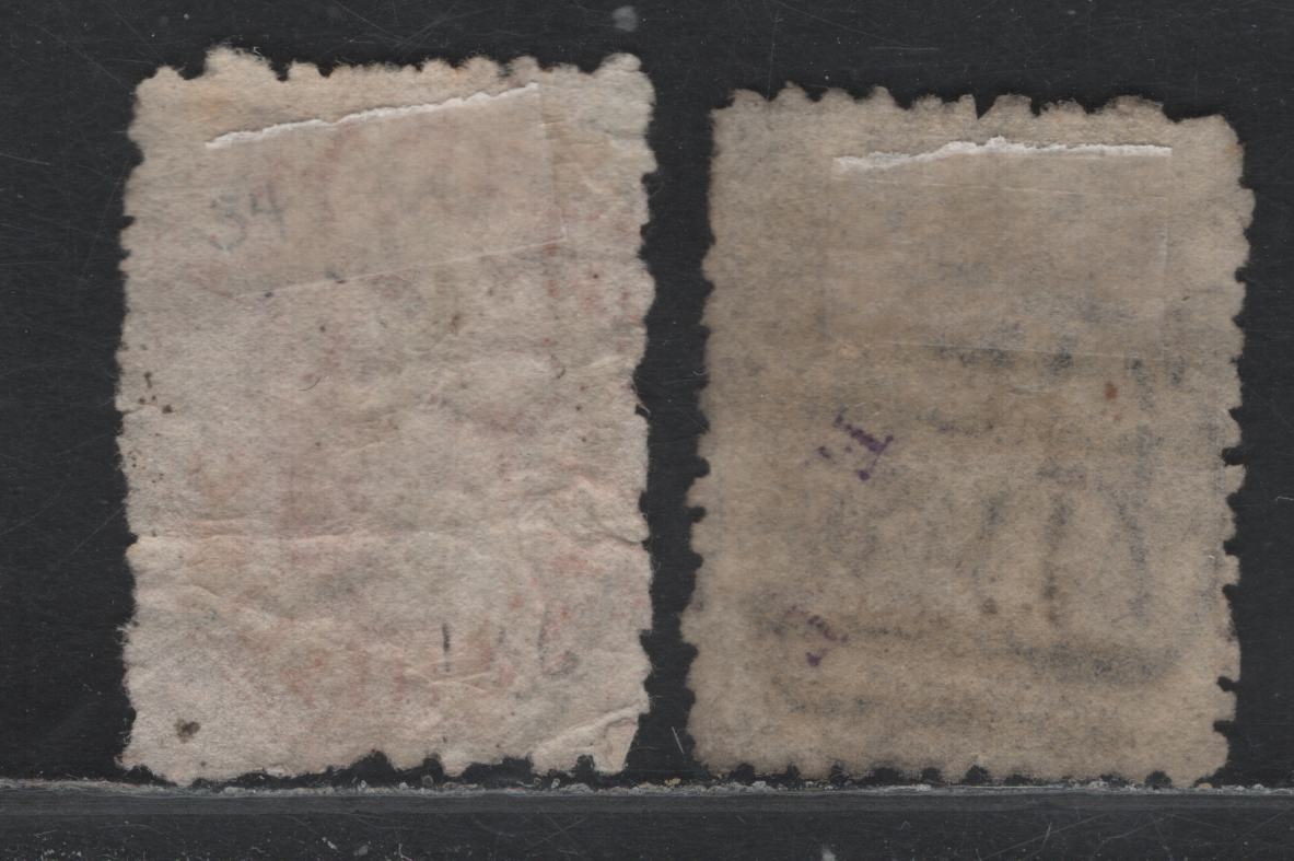 Lot 17 Australia - Tasmania SG#137, 141 (SC# 32m, 34d) 6d - 1/- Deep Slate Lilac - Orange Red , 1871-1891 Chalon Heads Issue, 2 Very Good used Singles, Perf 11.5, Minor Wrinking On the 1/-, Typical Perfs