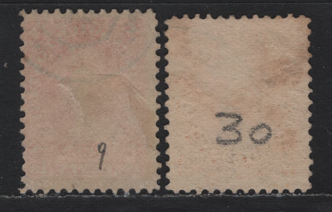 Lot 282 New Brunswick #7, 9 2c - 10c Orange - Vermillion, 1860 Cents Issue, 2 Fine Used Singles, Cents-J & Cents-T Papers, Perf 12x11.75, Both With What Appear To Forged Or Posthumously Applied Cancels, Possibly German Origin