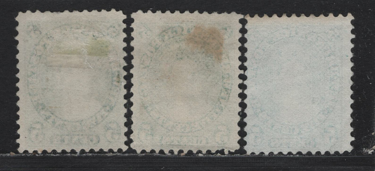 Lot 284 New Brunswick (C) #8a 5c Milky Bluish Green - Deep Green, 1860 Cents Issue, 3 Very Good/Fine Unused Singles, Different Papers & Perfs