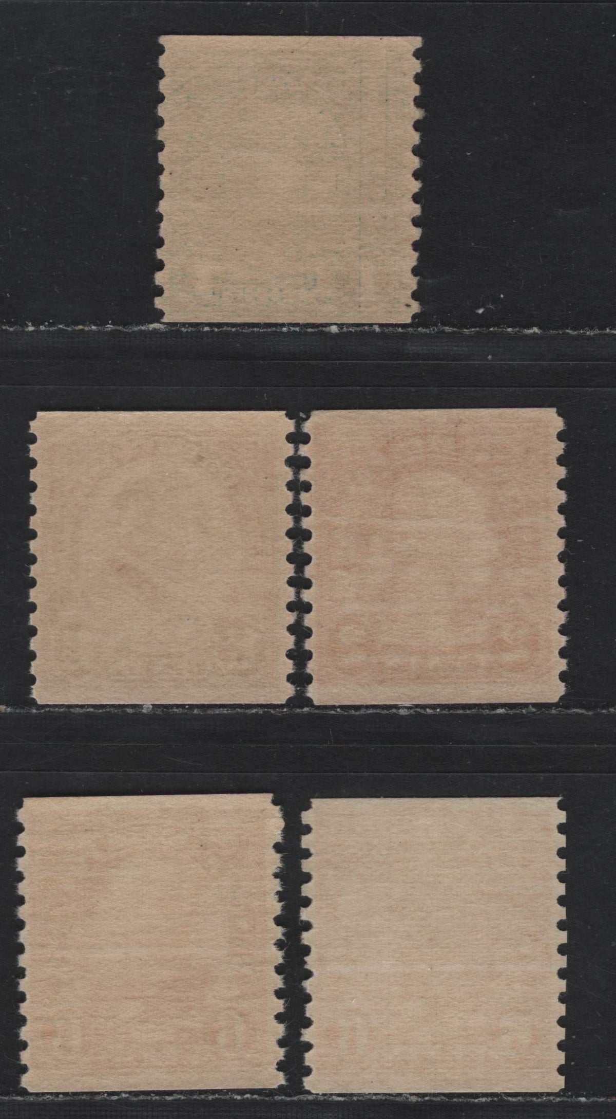 Lot 150 United States SC#597-599, 723 1c - 6c Deep Green - Bright Orange , 1926-1934 4th Bureau Issue, 5 VFNH Coil Singles, Showing No Discernable Striations On The Gum
