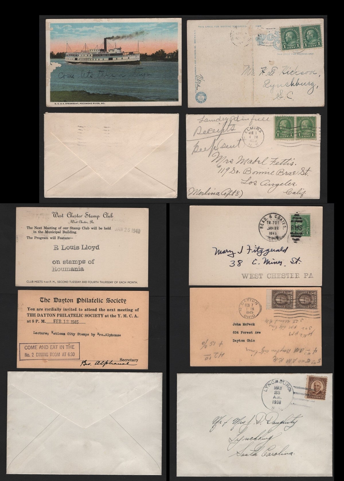 Lot 206 United States SC#Postal History, 5 Very Fine Used Covers, Franked With 1c, 1/2c & 1.5c Values, Rotary Press, Inlcudes A 1c Perf 10 Coil, 1c Booklet Pair, 1/2c Pair & 1c Coil and 1.5c Single.