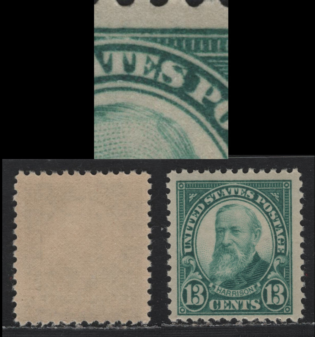 Lot 28 United States SC#622var 13c Blue Green , 1922-1926 4th Bureau Issue, A VFNH Single, Flat Plate Printing, Unlisted Slash Through Top of S of States, Pos. 2 Of The Upper Left Pane.