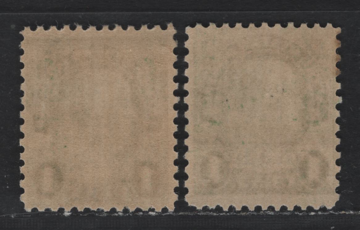 Lot 70 United States (C) SC#658 1c Yellow Green , 1926-1934 4th Bureau Issue, 2 FNH Singles, Kansas Overprint, One Showing Shifted Overprint, Type II Gum Breaker Ridges As Required By All Genuine Examples, 12 Vertical Gum Striations Per Inch.